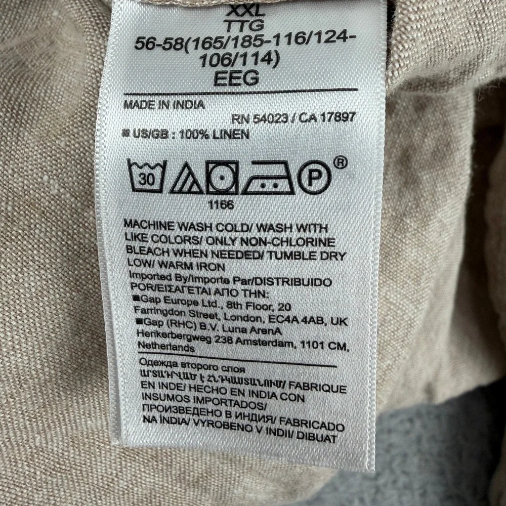 Banana Republic Shirt Mens XXL Tan Linen Button Down Short Sleeve Standard Fit‎